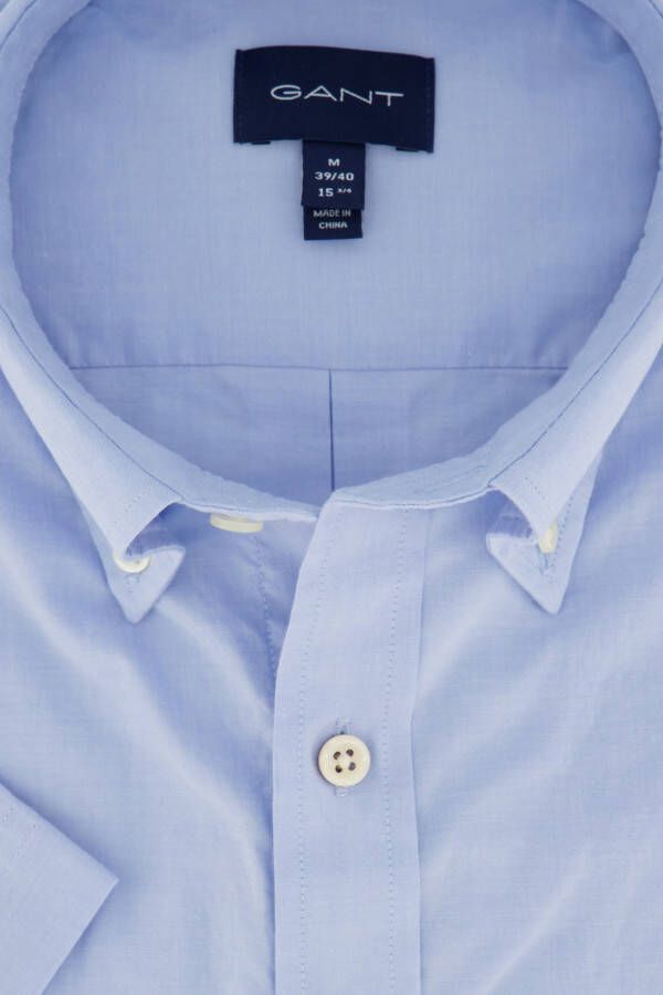 Gant casual overhemd korte mouw wijde fit lichtblauw effen katoen