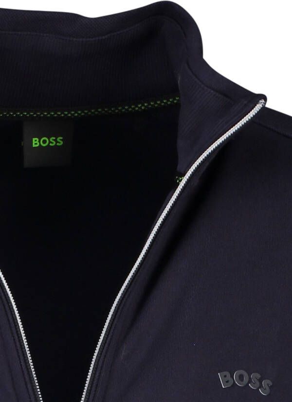 Hugo Boss vest Skaz opstaande kraag donkerblauw rits met logo effen katoen