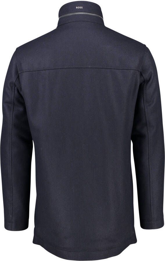 Hugo Boss winterjas donkerblauw effen rits + knoop normale fit