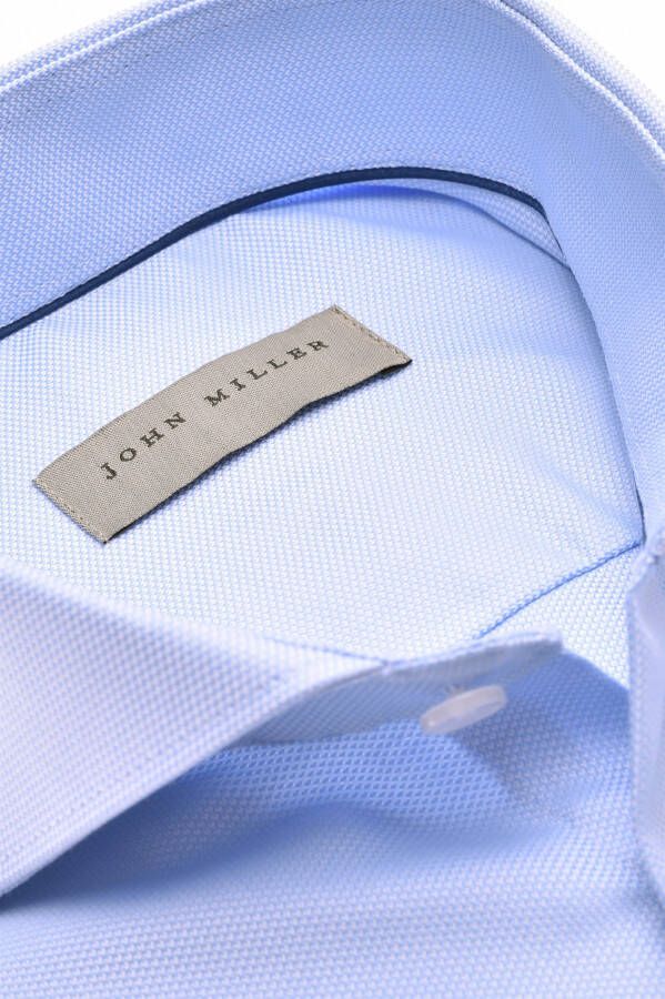 John Miller zakelijk overhemd slim fit blauw effen katoen