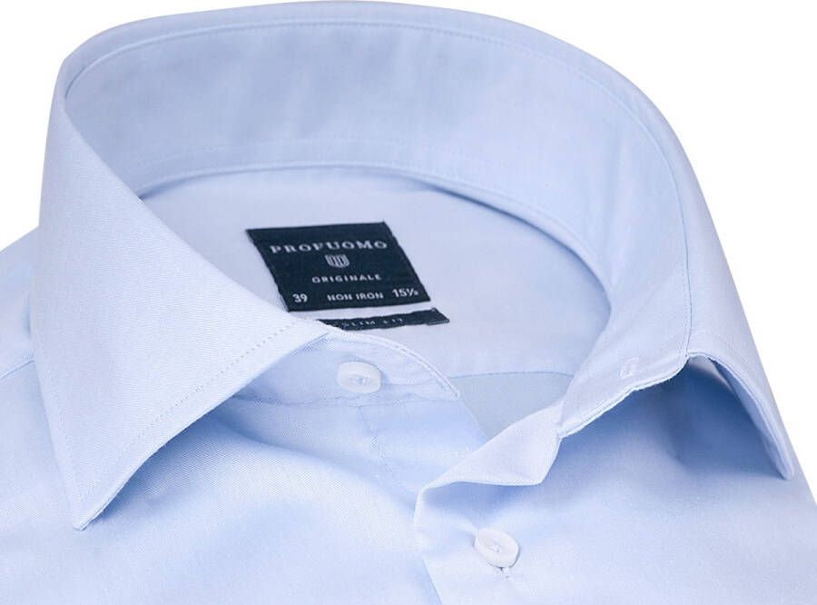 Profuomo overhemd mouwlengte 7 Originale slim fit blauw effen katoen