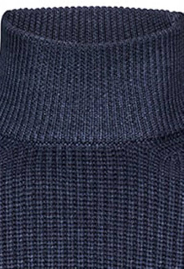 Profuomo trui opstaande kraag donkerblauw effen wol