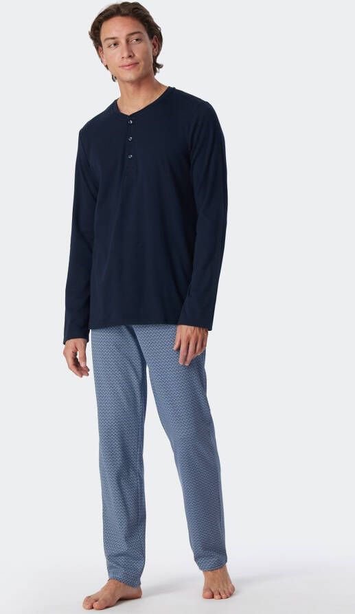 Schiesser Heren pyjama blauw geprint katoen