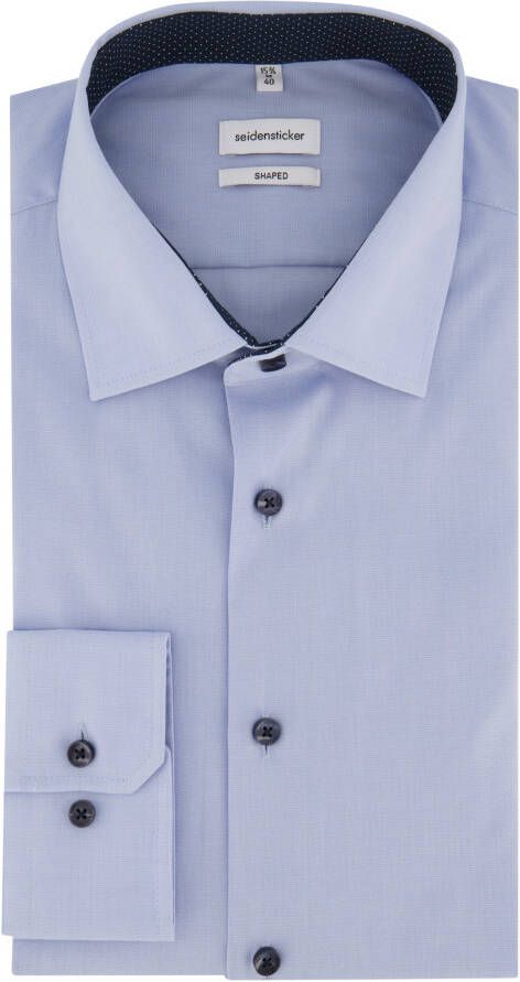 seidensticker overhemd slim fit blauw met contrast knope
