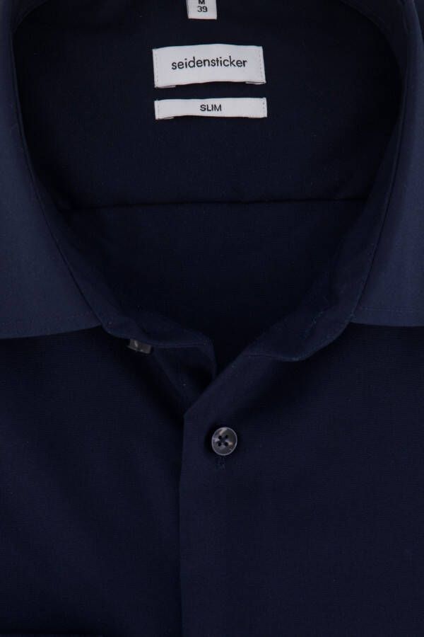 seidensticker business overhemd slim fit donkerblauw effen 100% katoen