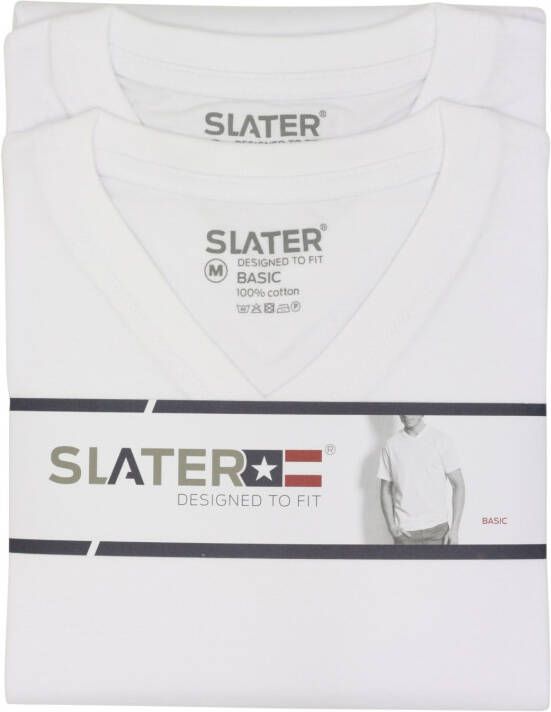 Slater t-shirt v-hals effen wit two-pack