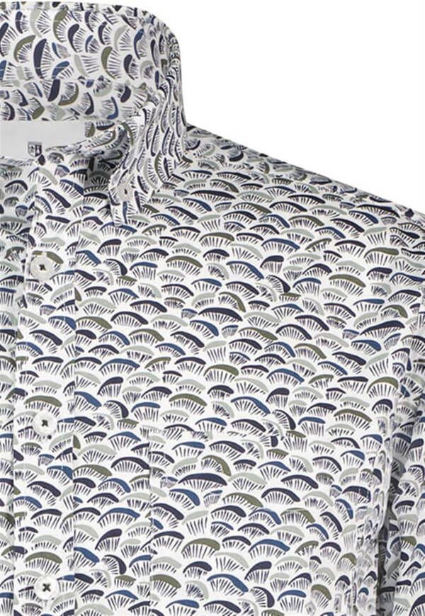 State of Art casual overhemd wijde fit wit blauw geprint katoen