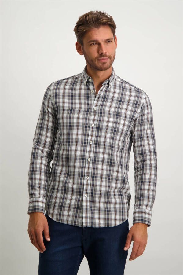 State of Art casual overhemd wijde fit blauw bruin geruit katoen - Foto 4