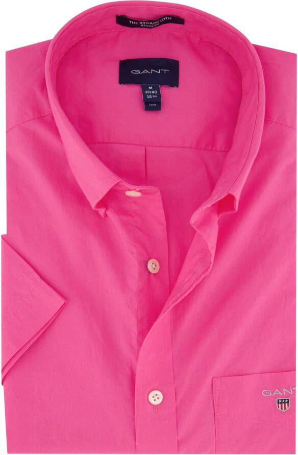 Gant casual overhemd korte mouw Regular Fit roze effen katoen