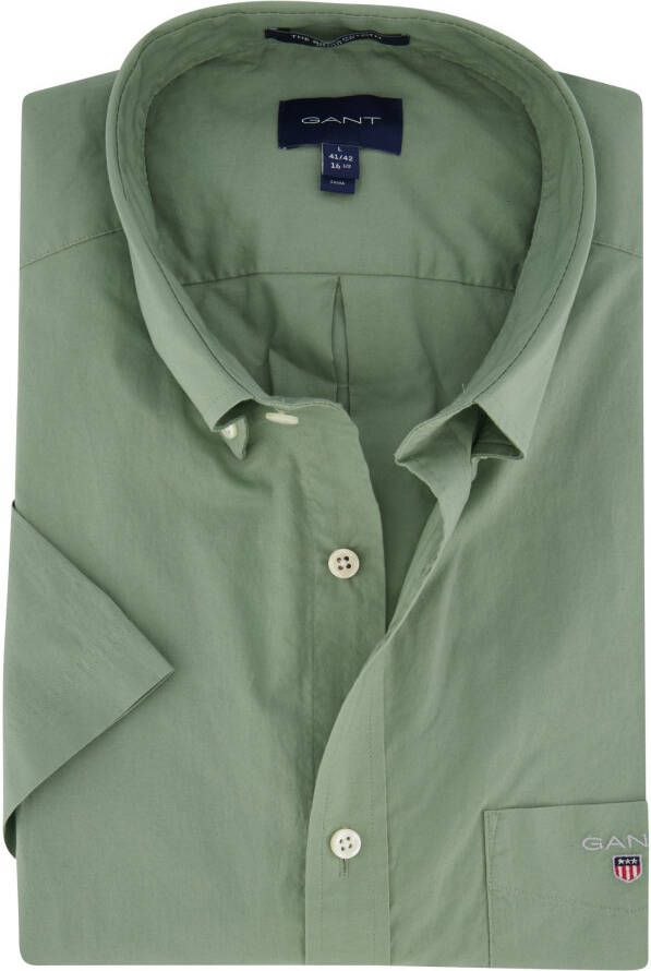 Gant casual overhemd korte mouw wijde fit groen effen 100% katoen