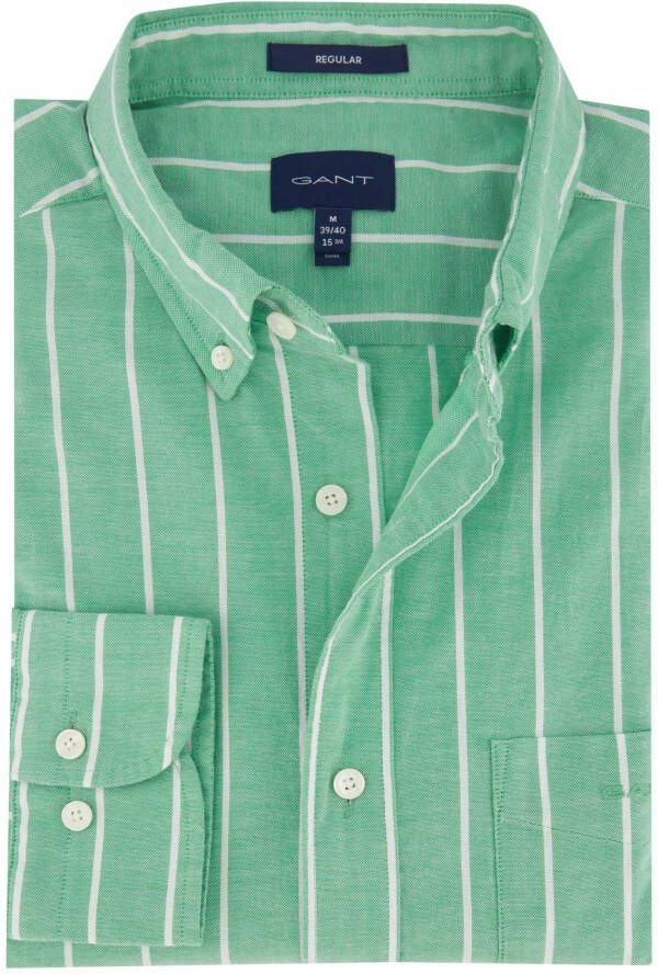 Gant casual overhemd normale fit groen wit gestreept katoen