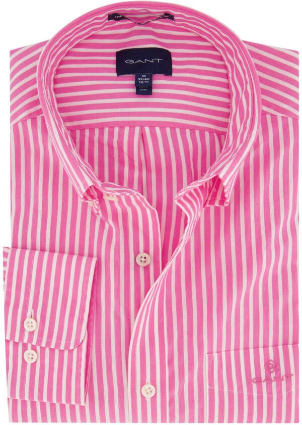Gant casual overhemd normale fit roze wit gestreept katoen