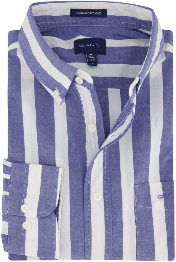 Gant casual overhemd regular wijde fit blauw wit gestreept katoen