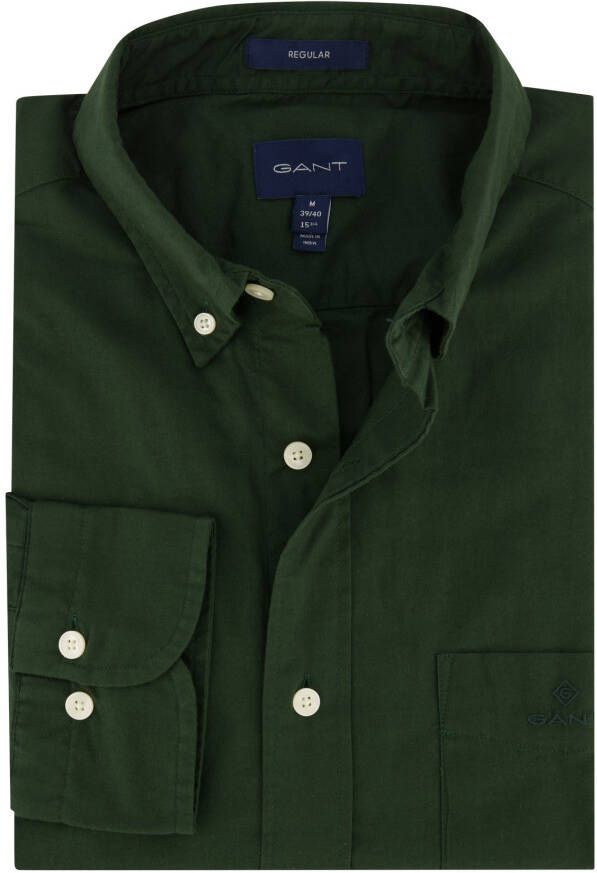 Gant casual overhemd wijde fit groen effen katoen