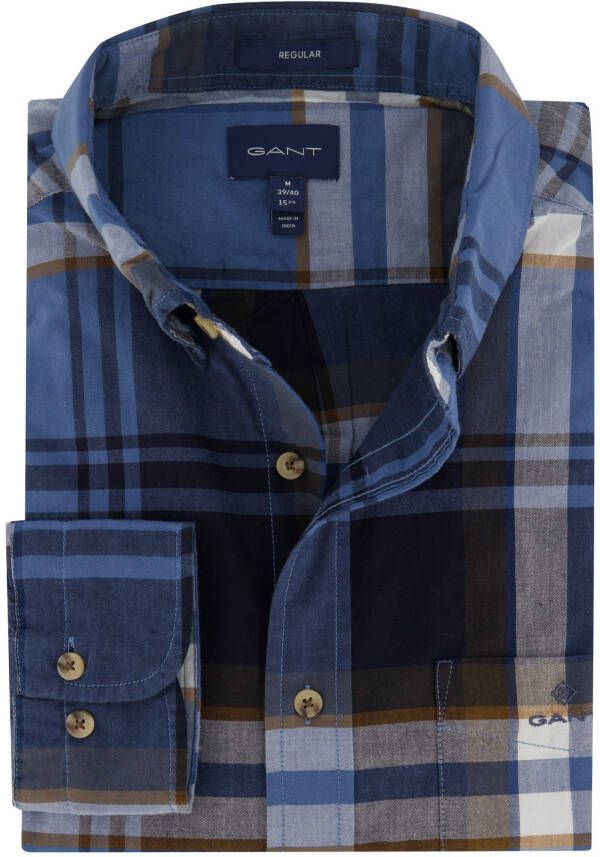 Gant casual overhemd wijde fit blauw geruit katoen