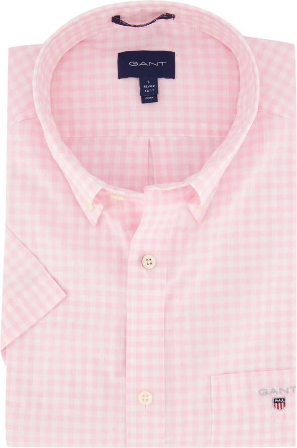 Gant overhemd korte mouw wit roze gerui Regular