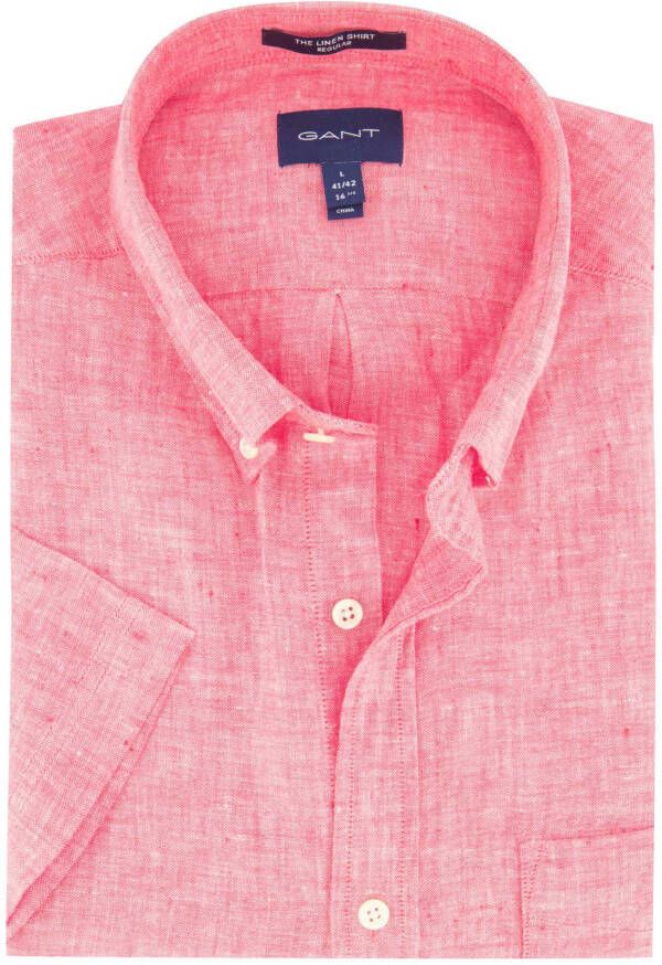 Gant overhemd linnen korte mouw Regular Fit roze