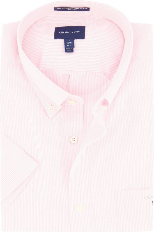 Gant Gestreept Casual Overhemd Roze Korte Mouw Pink Heren