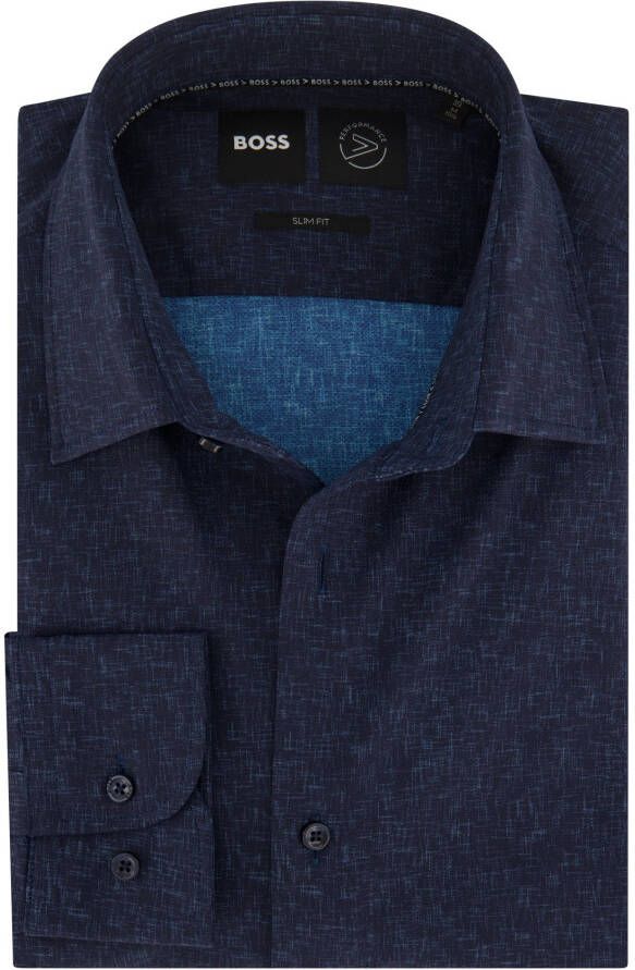 Hugo Boss business overhemd slim fit donkerblauw effen