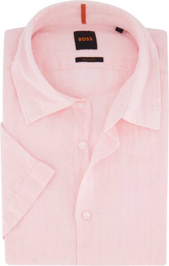 Hugo Boss casual overhemd normale fit roze effen 100% linnen