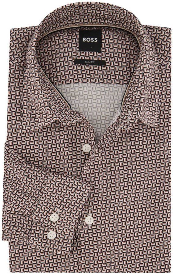 Hugo Boss Casual Beige Shirt met Geometrische Print Beige Heren