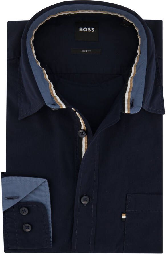 Hugo Boss casual overhemd slim fit donkerblauw effen katoen