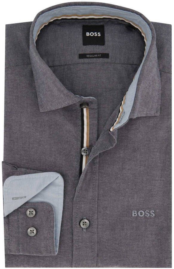 Hugo Boss casual overhemd wijde fit blauw effen katoen