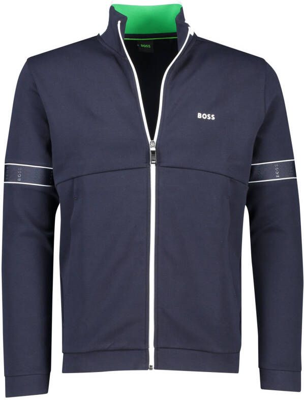 Hugo Boss Green vest Skaz opstaande kraag donkerblauw rits effen katoen