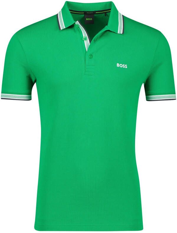 Hugo Boss polo normale fit groen effen katoen gestreepte kraag