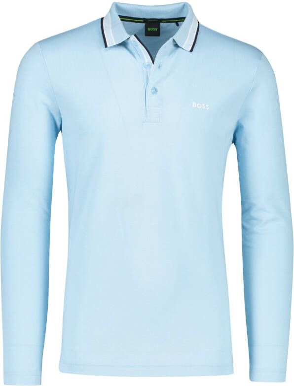 Hugo Boss polo normale fit lichtblauw effen katoen lange mouwen