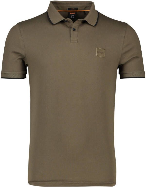 BOSS Casual polo Passertip met contrastbies dark green