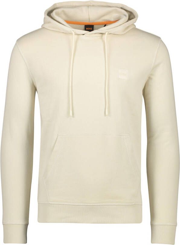 Hugo Boss sweater hoodie beige effen katoen met buidel