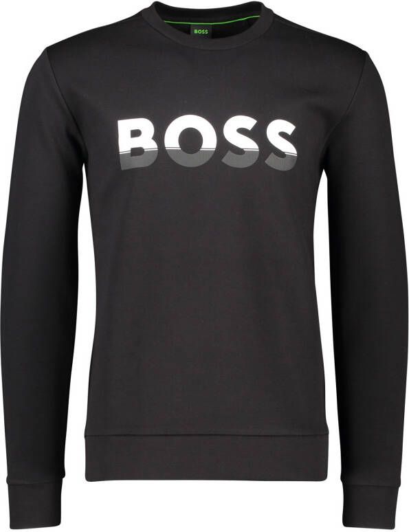 Hugo Boss sweater ronde hals zwart effen katoen normale fit