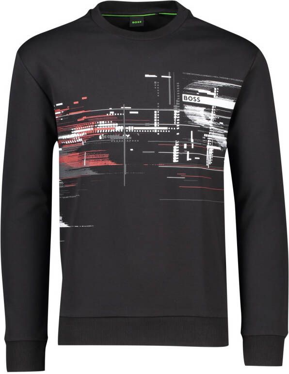 Hugo Boss Zwarte Geprinte Ronde Hals Sweater Black Heren