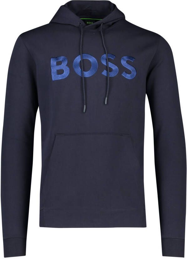 Hugo Boss sweater hoodie blauw effen katoen