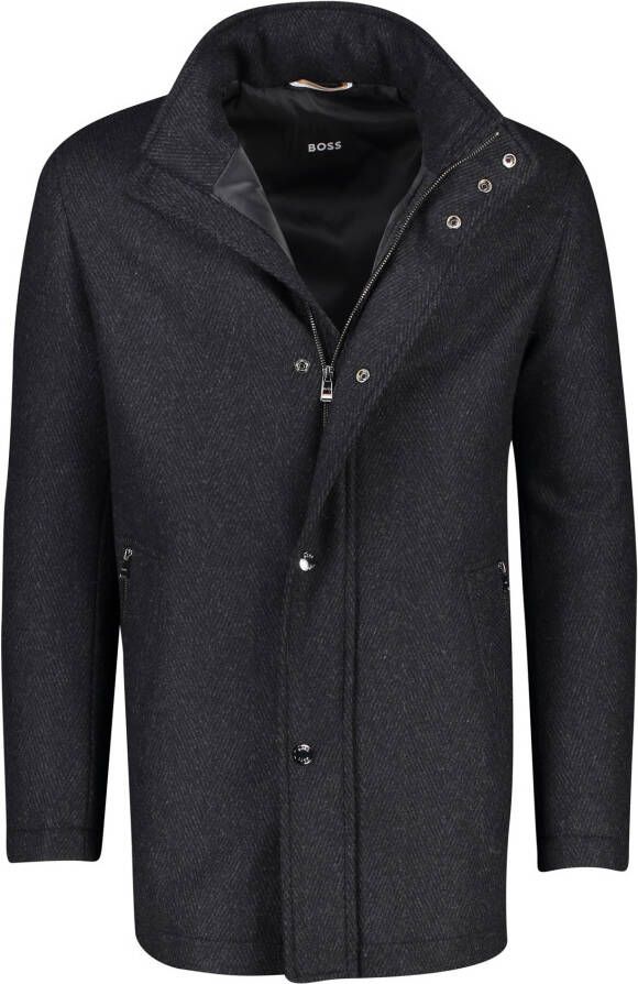 Hugo Boss winterjas grijs effen rits + knoop normale fit wol