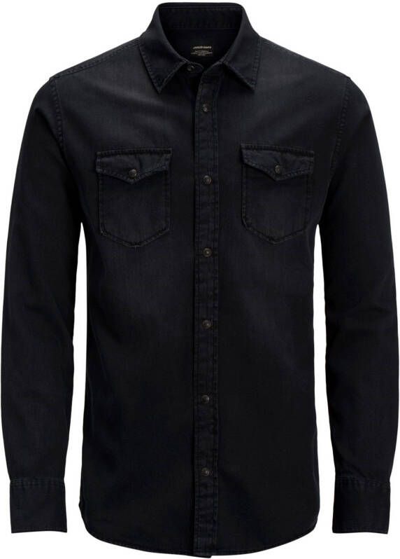 Jack & jones casual overhemd Plus Size wijde fit zwart effen denim