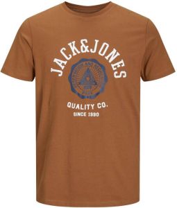 Jack & jones t-shirt Plus Size normale fit bruin effen katoen