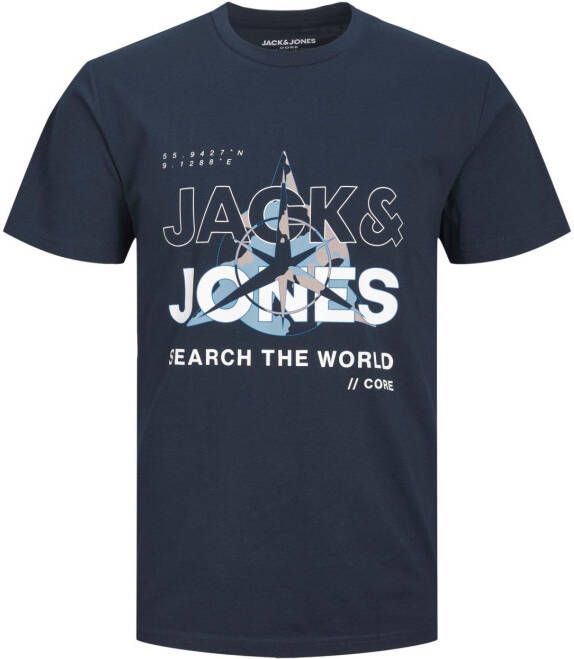 Jack & jones T-shirt blauw wit print