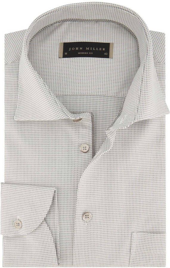John Miller business overhemd Tailored Fit normale fit grijs geprint katoen