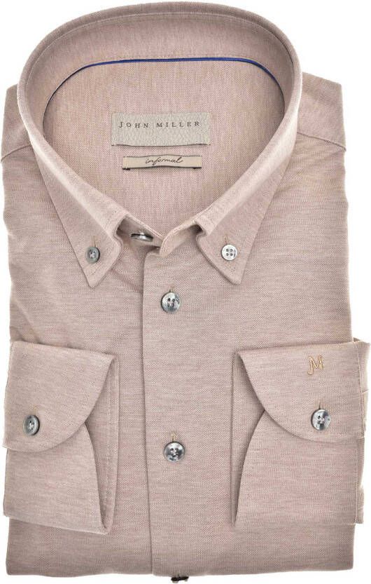 John Miller business overhemd slim fit beige effen katoen