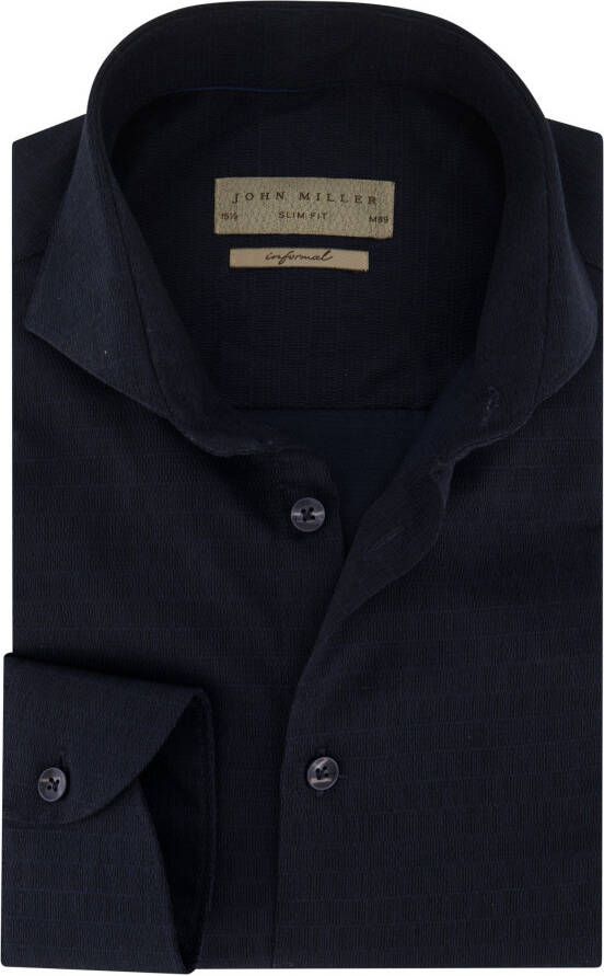 John Miller business overhemd slim fit donkerblauw cutaway boord effen katoen