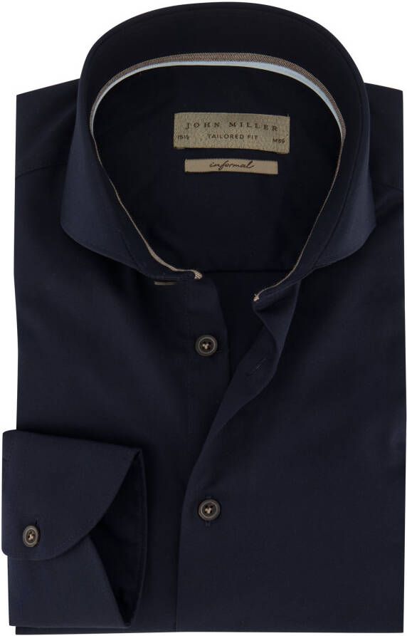 John Miller Business overhemd slim fit donkerblauw effen katoen