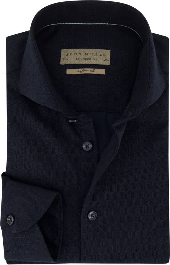John Miller business overhemd slim fit donkerblauw geruit katoen