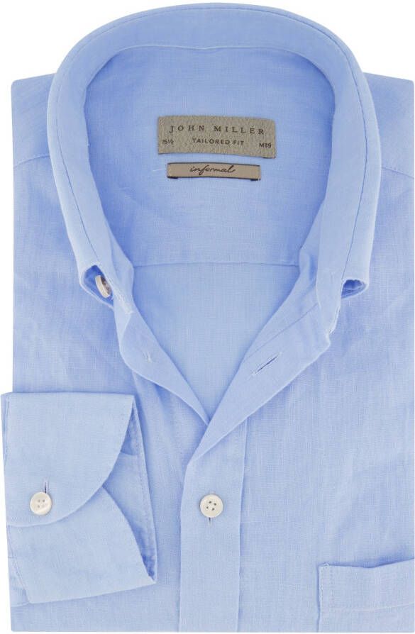 John Miller business overhemd slim fit lichtblauw effen linnen