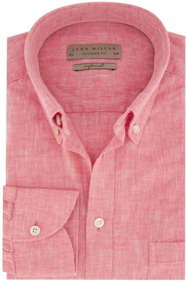 John Miller business overhemd slim fit roze effen linnen