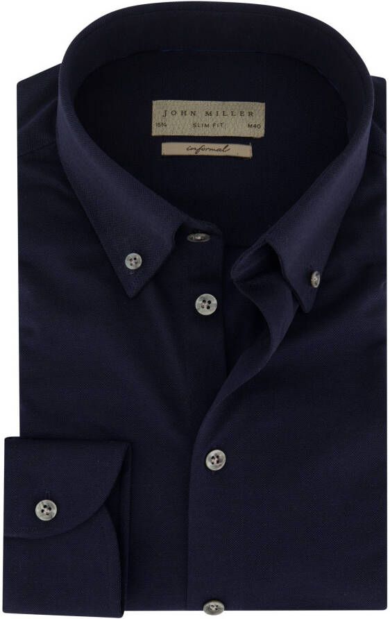 John Miller business overhemd Slim Fit donkerblauw effen button down boord