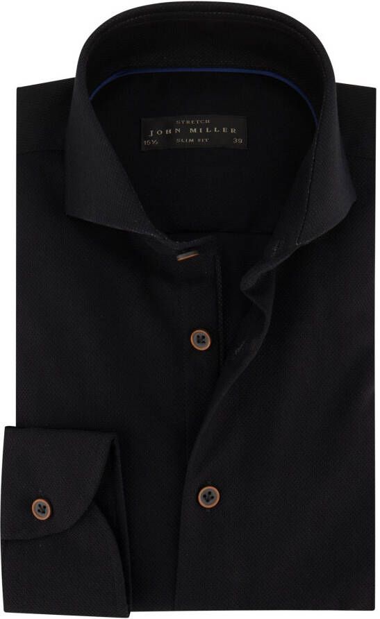 John Miller business overhemd slim fit zwart effen linnen