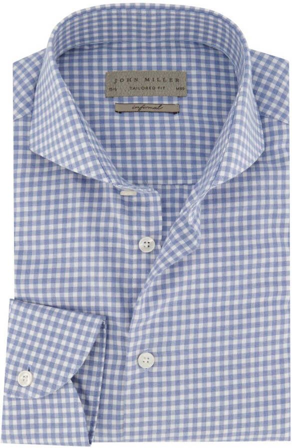 John Miller business overhemd Tailored Fit normale fit lichtblauw geruit 100% katoen