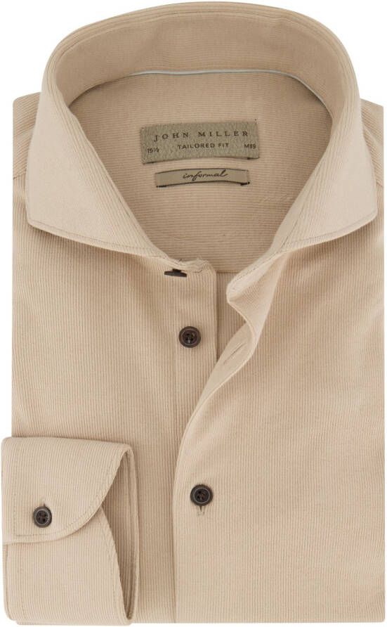John Miller business overhemd Tailored Fit slim fit beige effen katoen